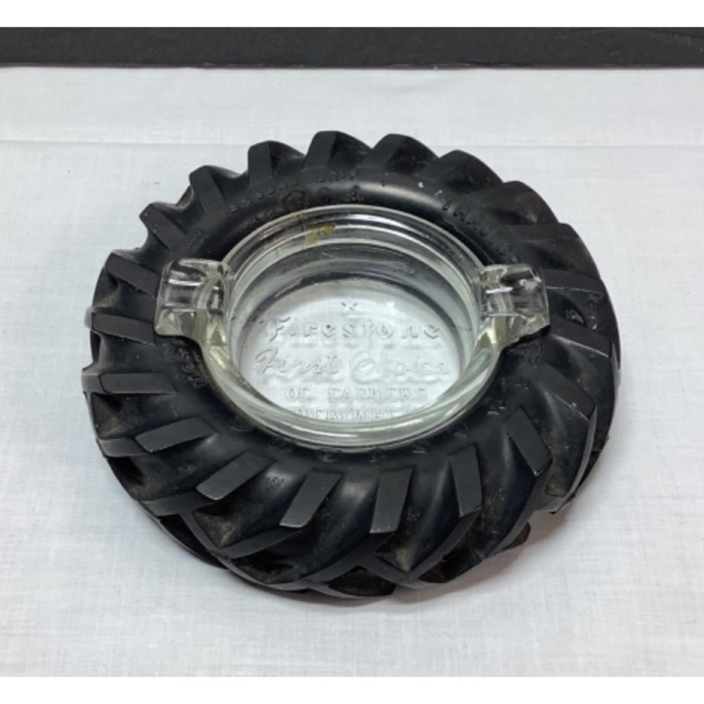 Firestone Glass Tractor Tire Ashtray Vintage Trinket Farm Collectible Decor USA